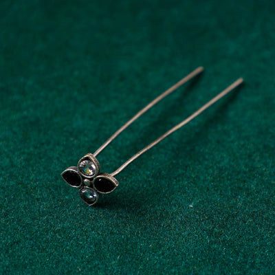 Antique Silver Finish Oxidised Brass Base Stone Work Juda Pin