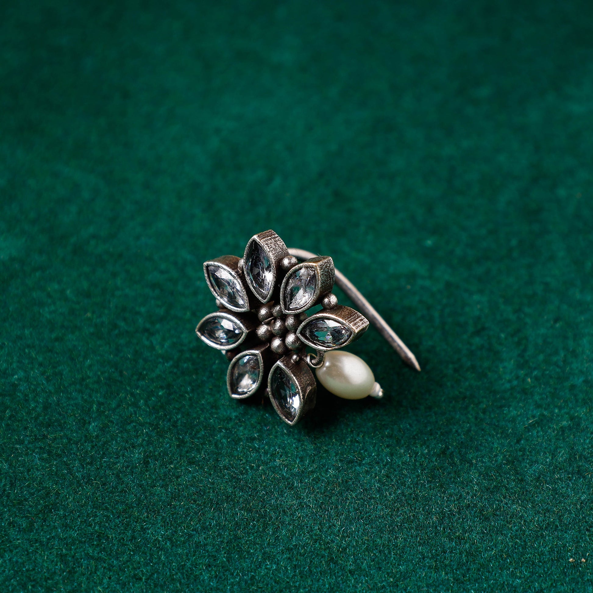 Antique Silver Finish Oxidised Brass Base Stone Work Juda Pin