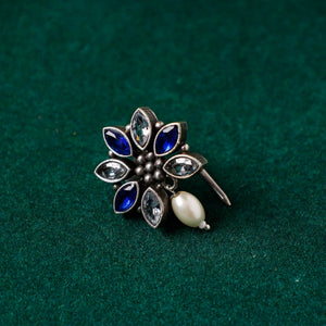 Antique Silver Finish Oxidised Brass Base Stone Work Juda Pin
