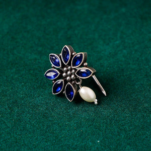 Antique Silver Finish Oxidised Brass Base Stone Work Juda Pin