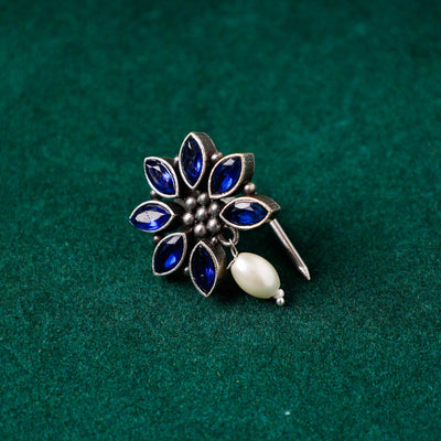 Antique Silver Finish Oxidised Brass Base Stone Work Juda Pin