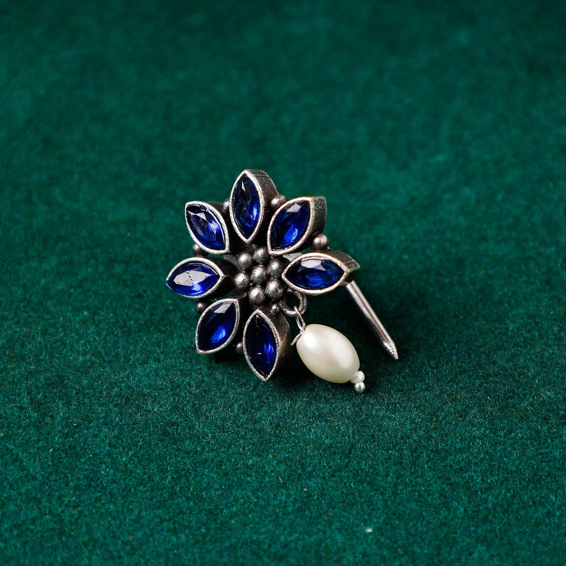 Antique Silver Finish Oxidised Brass Base Stone Work Juda Pin