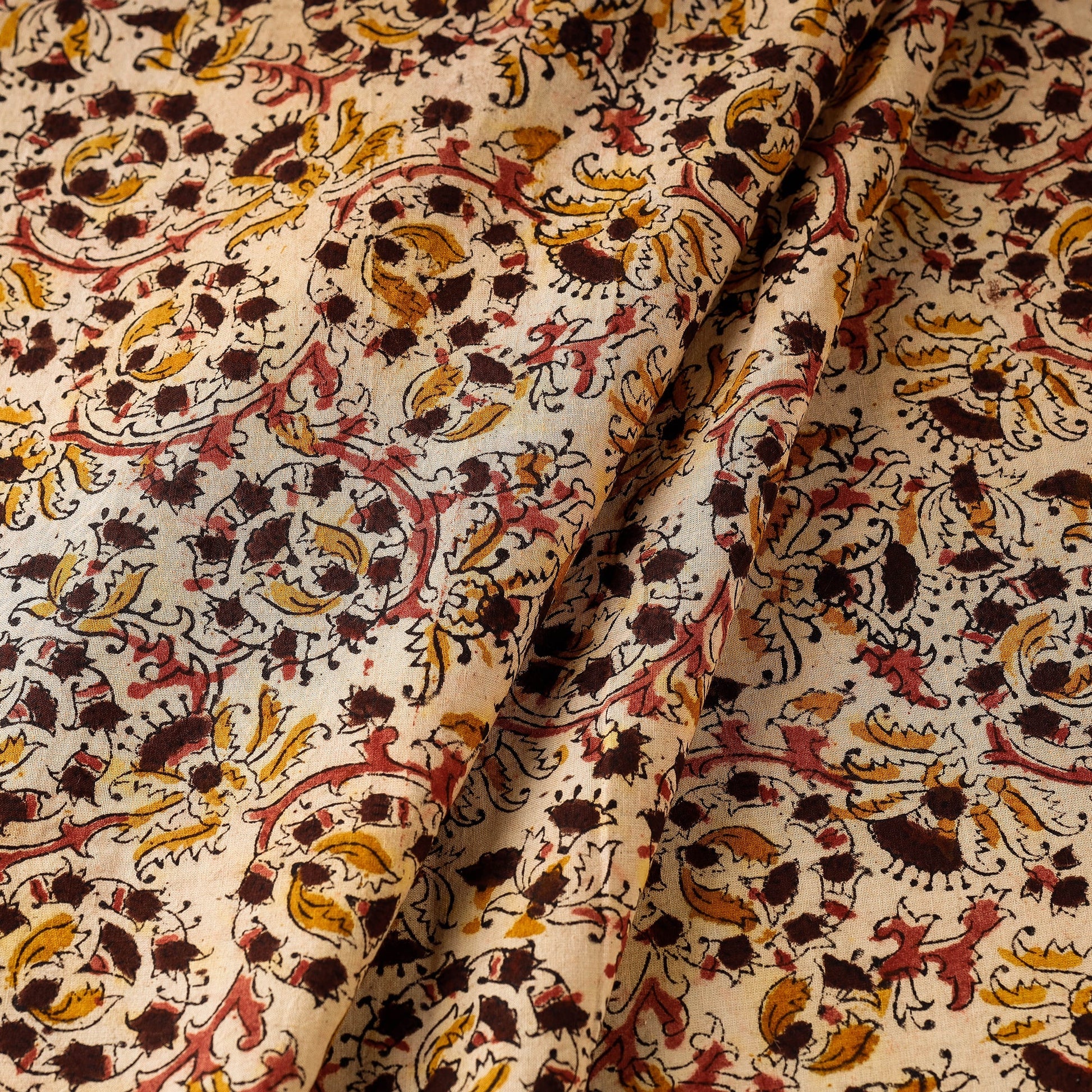 Beige - Pedana Kalamkari Block Printed Cotton Fabric