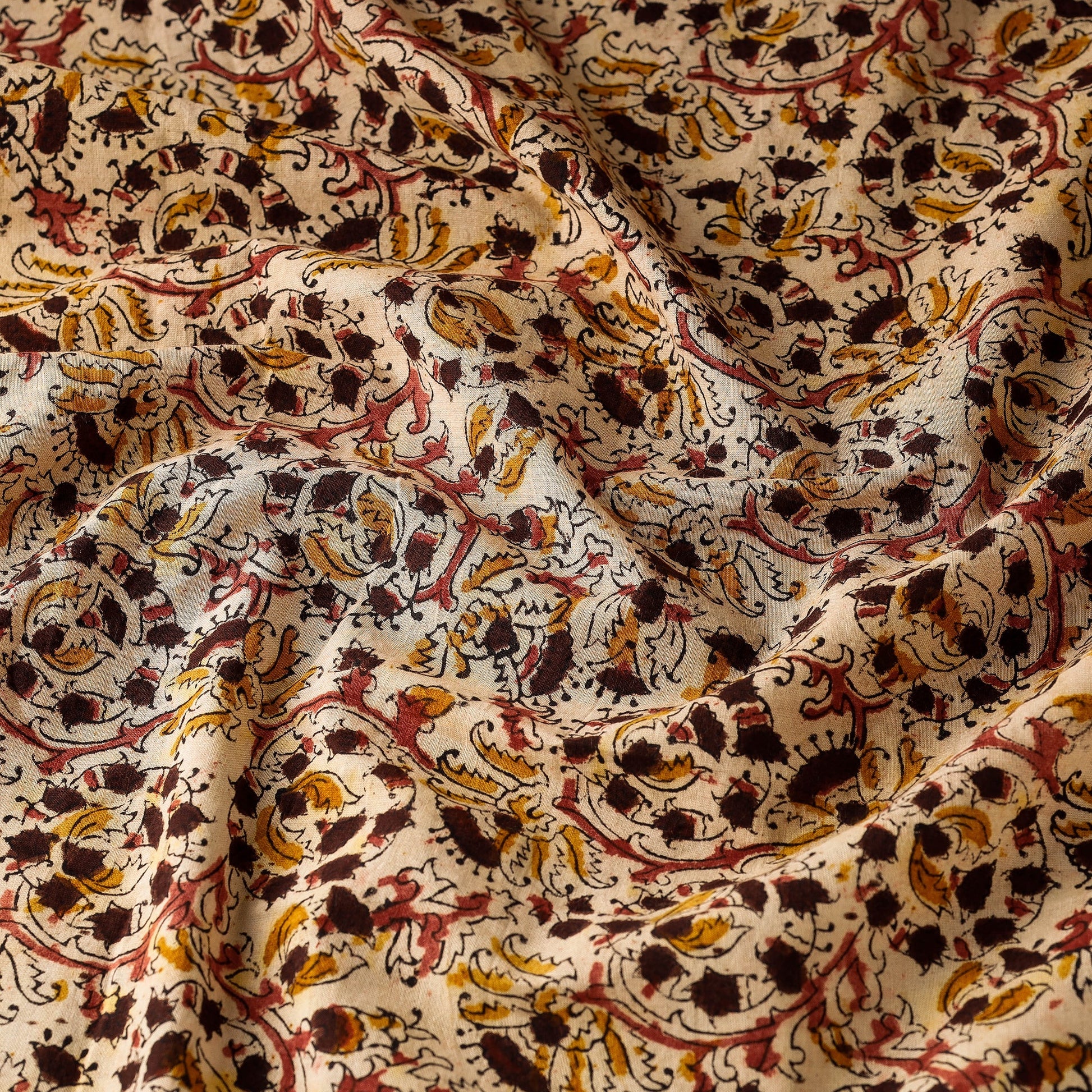 Beige - Pedana Kalamkari Block Printed Cotton Fabric