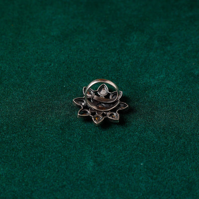 Antique Silver Finish Oxidised Brass Base Stone Work Ring (Adjustable)