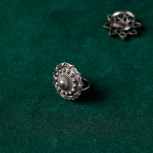 Antique Silver Finish Oxidised Brass Base Ring (Adjustable)