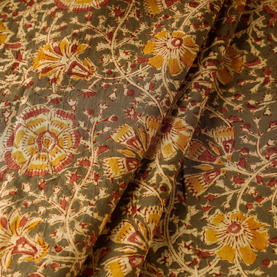 Brown - Pedana Kalamkari Block Printed Cotton Fabric