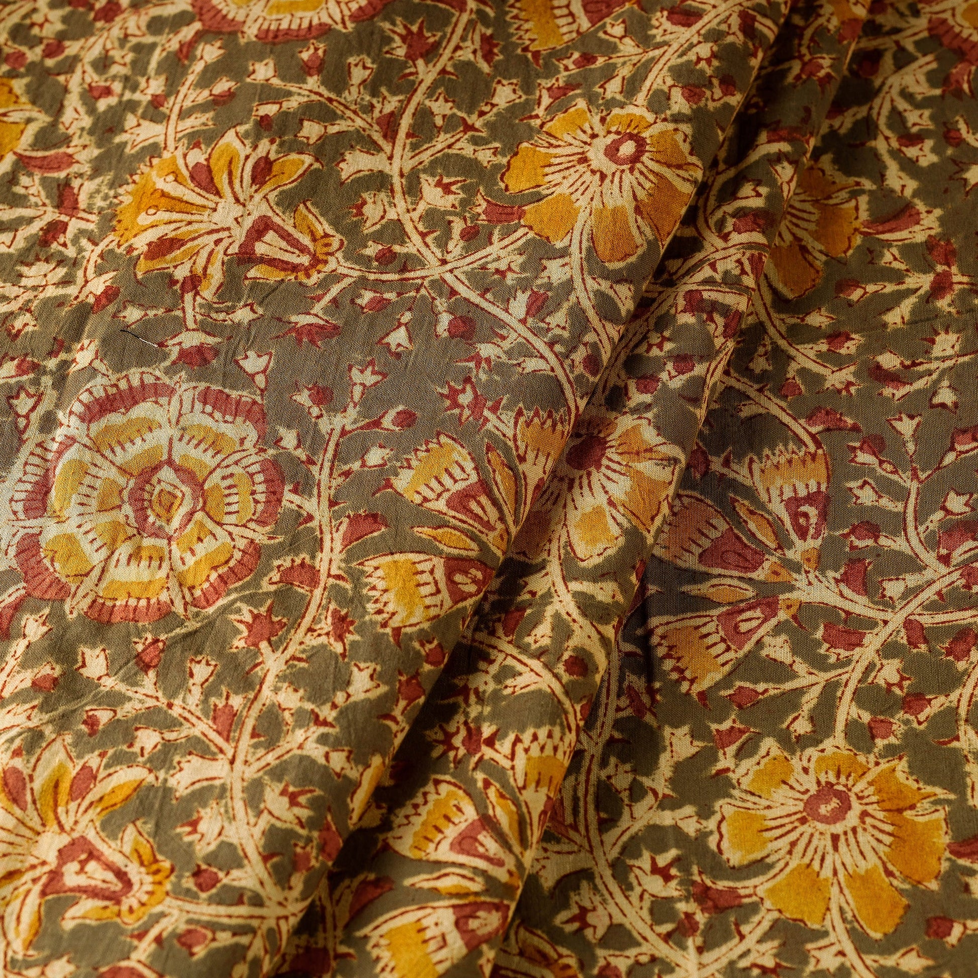 Brown - Pedana Kalamkari Block Printed Cotton Fabric