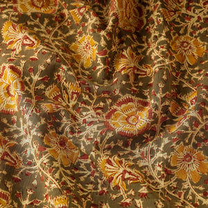 Brown - Pedana Kalamkari Block Printed Cotton Fabric