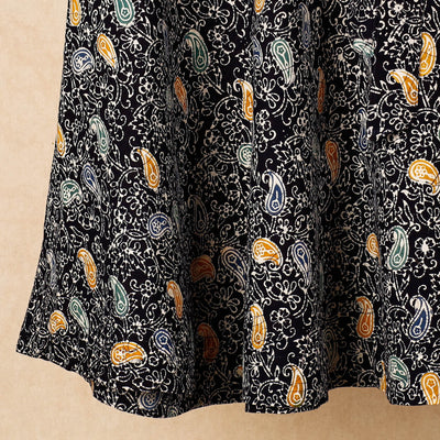 Black - Hand Batik Printed Cotton Wrap Around Skirt