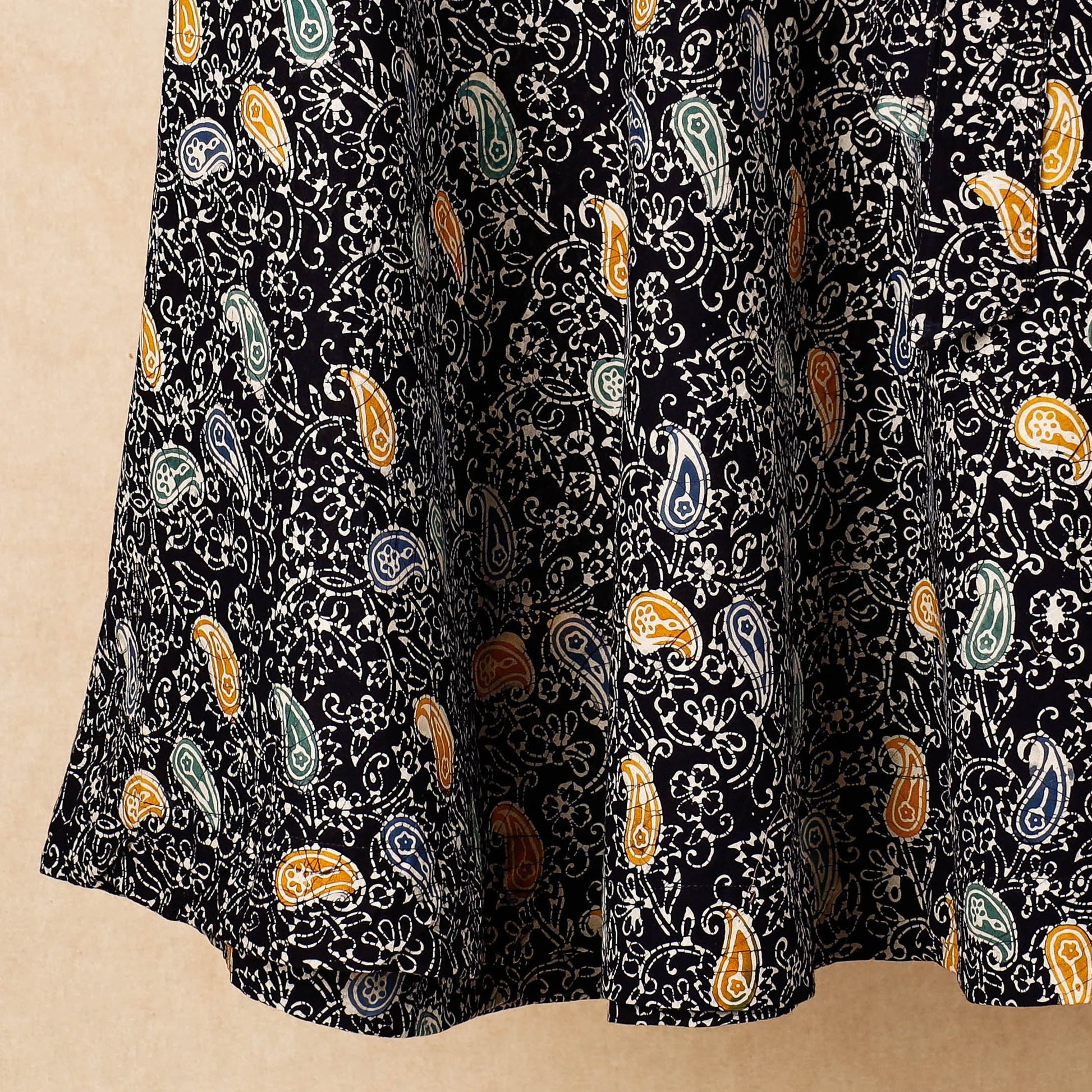 Black - Hand Batik Printed Cotton Wrap Around Skirt