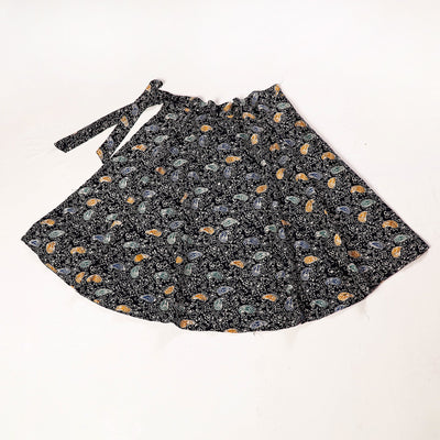 Black - Hand Batik Printed Cotton Wrap Around Skirt