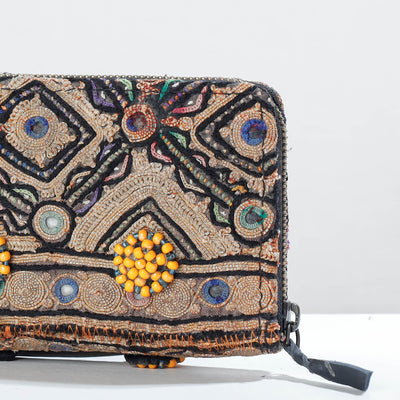 Beige - Banjara Vintage Embroidery Mirror Work Wallet