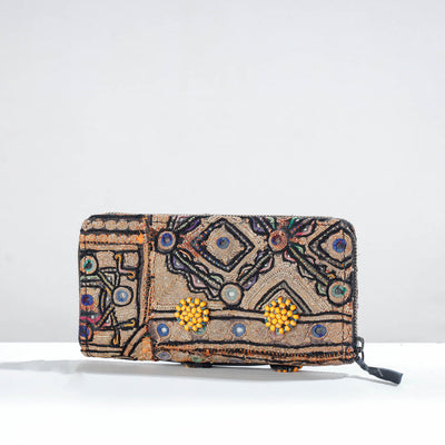 Beige - Banjara Vintage Embroidery Mirror Work Wallet