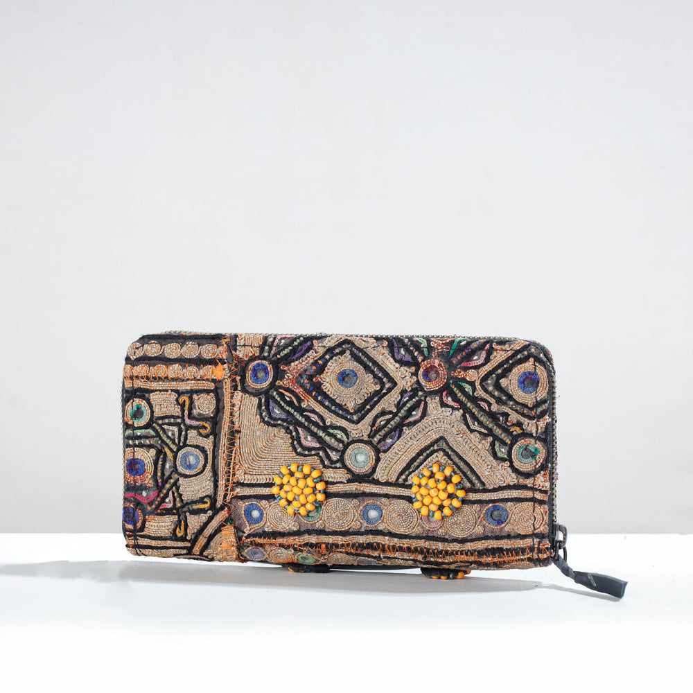 Beige - Banjara Vintage Embroidery Mirror Work Wallet