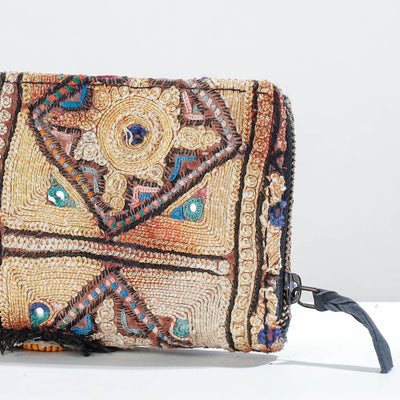 Beige - Banjara Vintage Embroidery Mirror Work Wallet