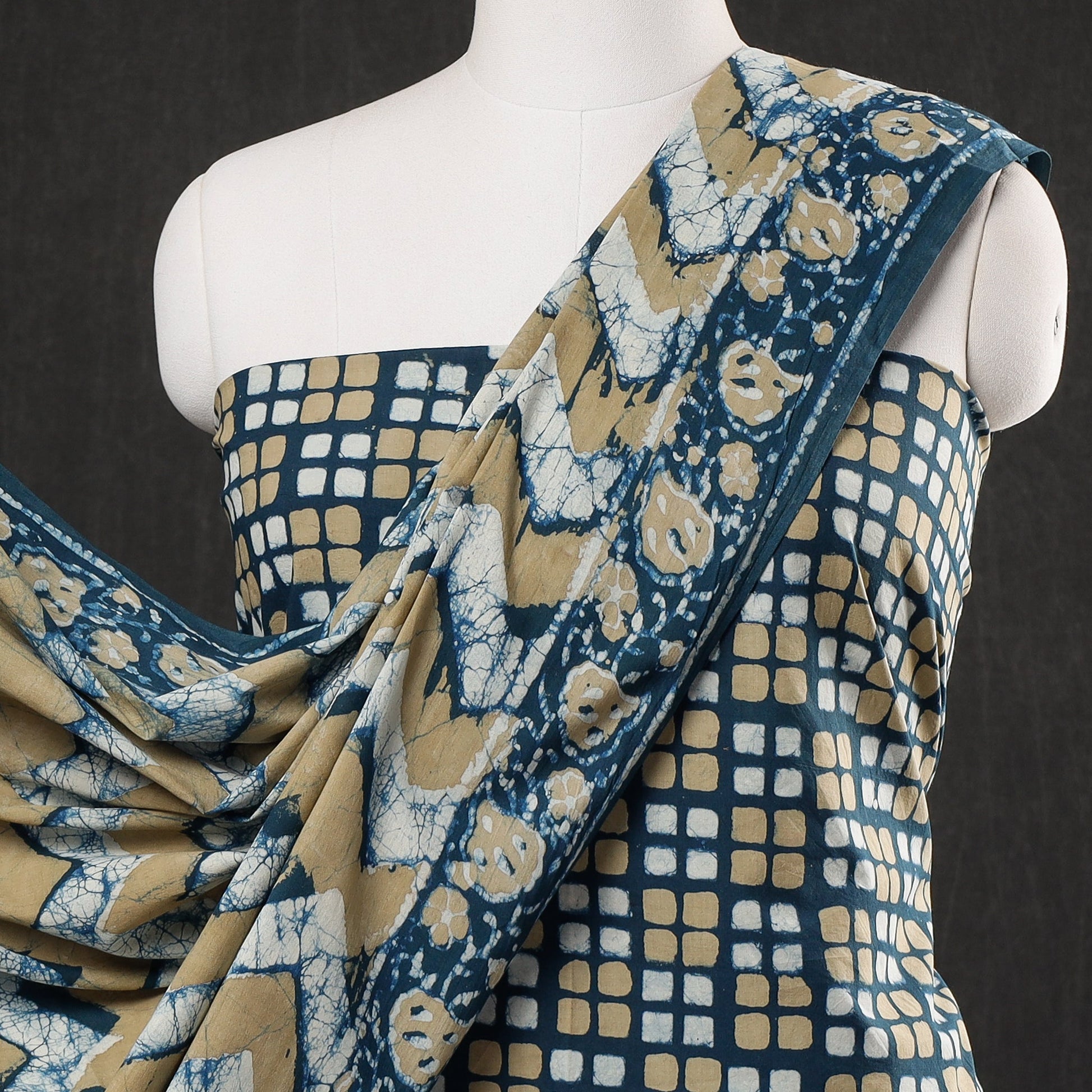 Blue - 3pc Cotton Block Printed Pipad Dress Material Set