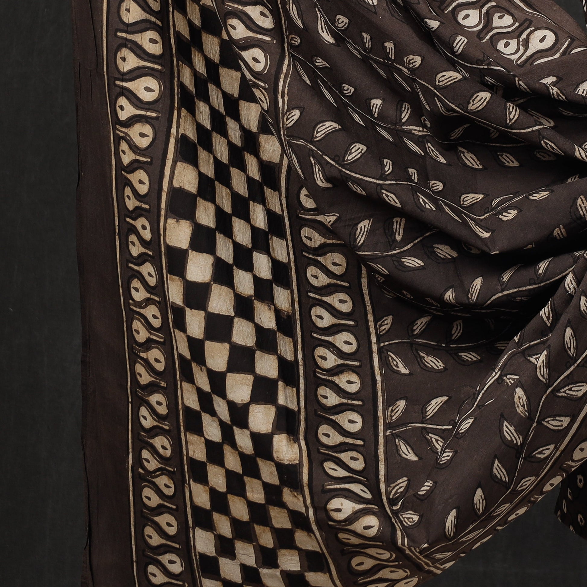 Brown - 3pc Cotton Block Printed Pipad Dress Material Set
