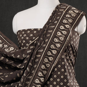 Brown - 3pc Cotton Block Printed Pipad Dress Material Set