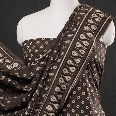 Brown - 3pc Cotton Block Printed Pipad Dress Material Set