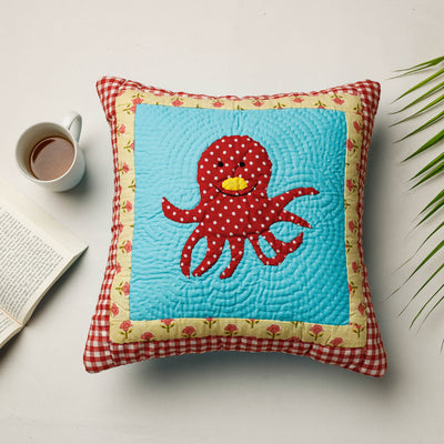 Blue - Applique Quilted Cushion Cover (15 x 15 in)