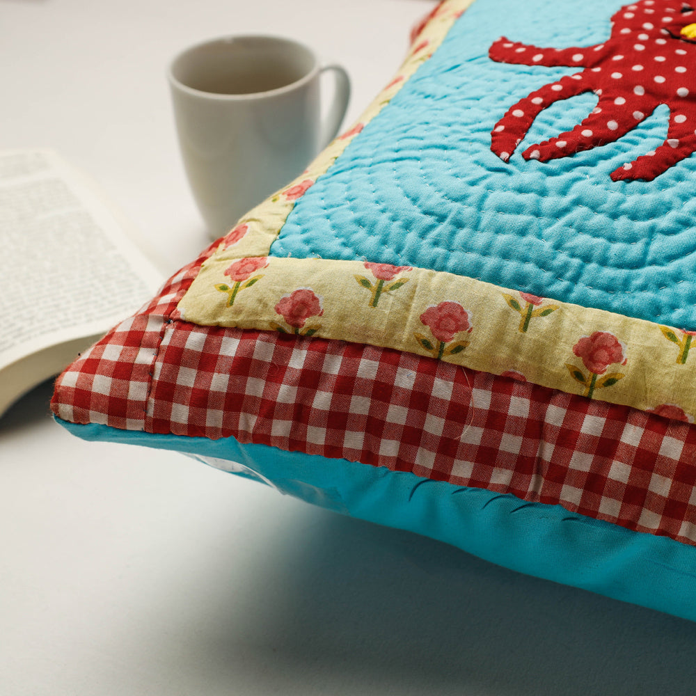 Blue - Applique Quilted Cushion Cover (15 x 15 in)