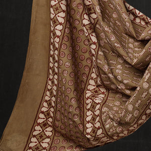 Brown - 3pc Cotton Block Printed Pipad Dress Material Set