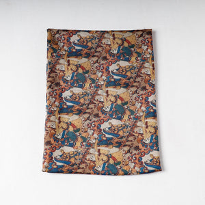 Brown - Handpainted Srikalahasti Kalamkari Pen Work Chanderi Silk Precut Fabric (1.6 meter)