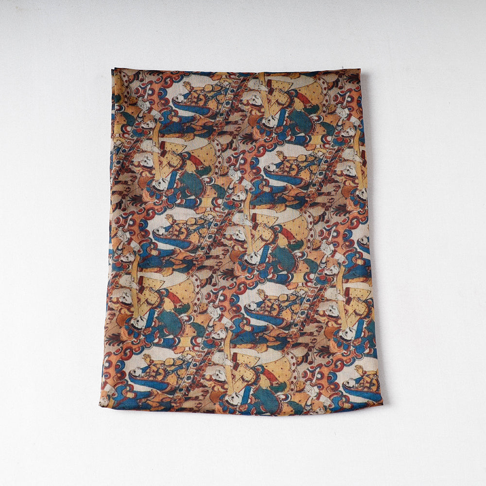 Brown - Handpainted Srikalahasti Kalamkari Pen Work Chanderi Silk Precut Fabric (1.6 meter)