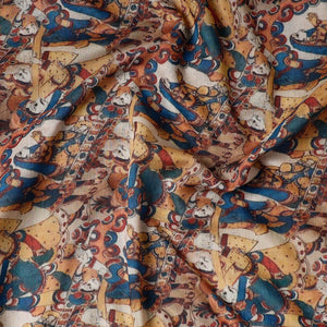 Brown - Handpainted Srikalahasti Kalamkari Pen Work Chanderi Silk Precut Fabric (1.6 meter)