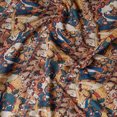 Brown - Handpainted Srikalahasti Kalamkari Pen Work Chanderi Silk Precut Fabric (1.6 meter)