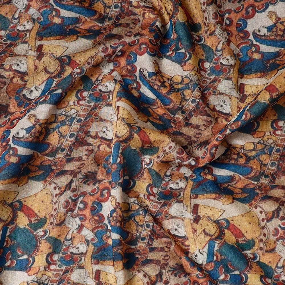 Brown - Handpainted Srikalahasti Kalamkari Pen Work Chanderi Silk Precut Fabric (1.6 meter)