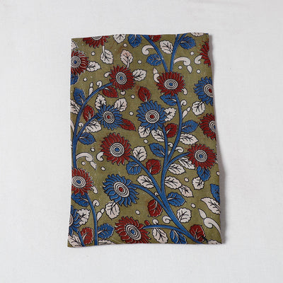 Brown - Handpainted Srikalahasti Kalamkari Pen Work Chanderi Silk Precut Fabric (1 meter)
