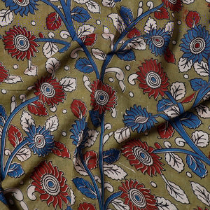 Brown - Handpainted Srikalahasti Kalamkari Pen Work Chanderi Silk Precut Fabric (1 meter)