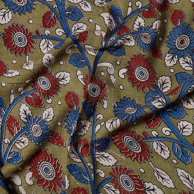 Brown - Handpainted Srikalahasti Kalamkari Pen Work Chanderi Silk Precut Fabric (1 meter)