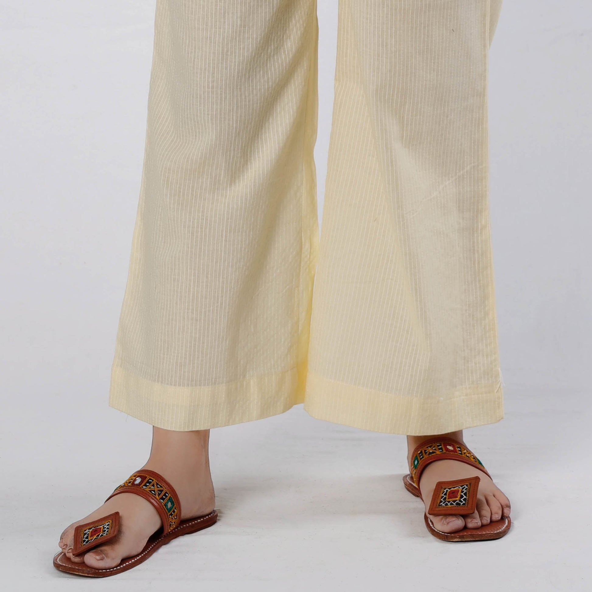 Beige - Running Stitch Cotton Palazzo by iTokri Casuals