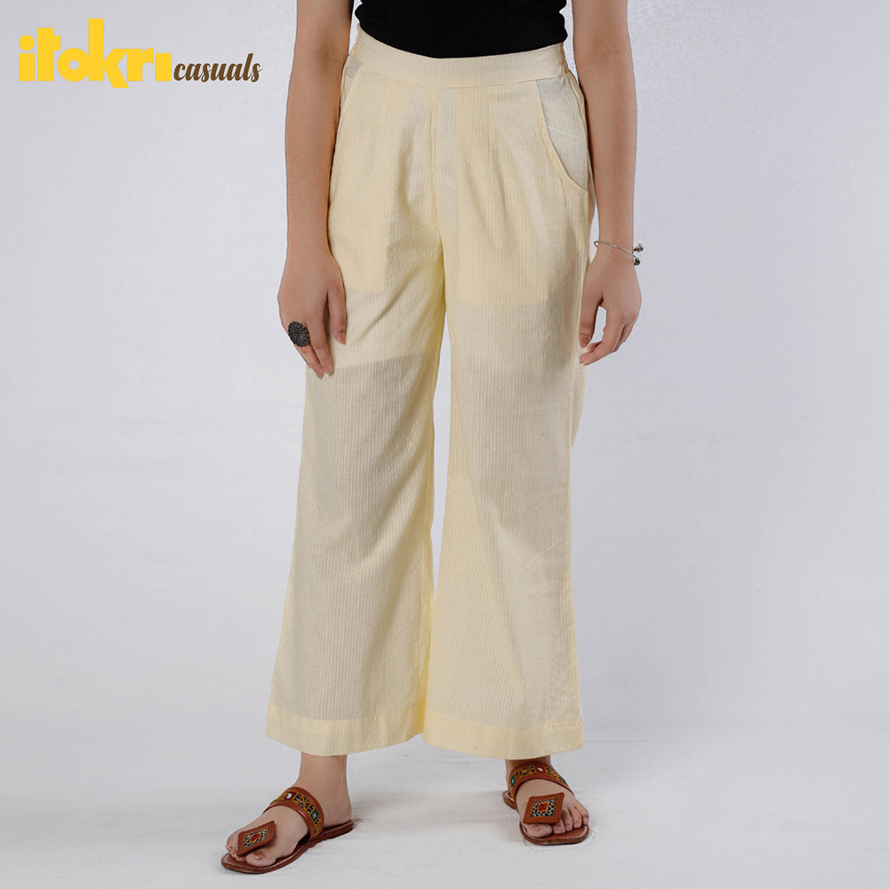Beige - Running Stitch Cotton Palazzo by iTokri Casuals