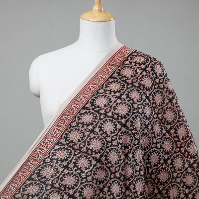 Black - Bagh Hand Block Printed Mul Cotton Fabric
