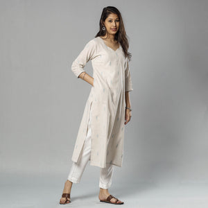 Beige - Jacquard Cotton Straight Kurta 12