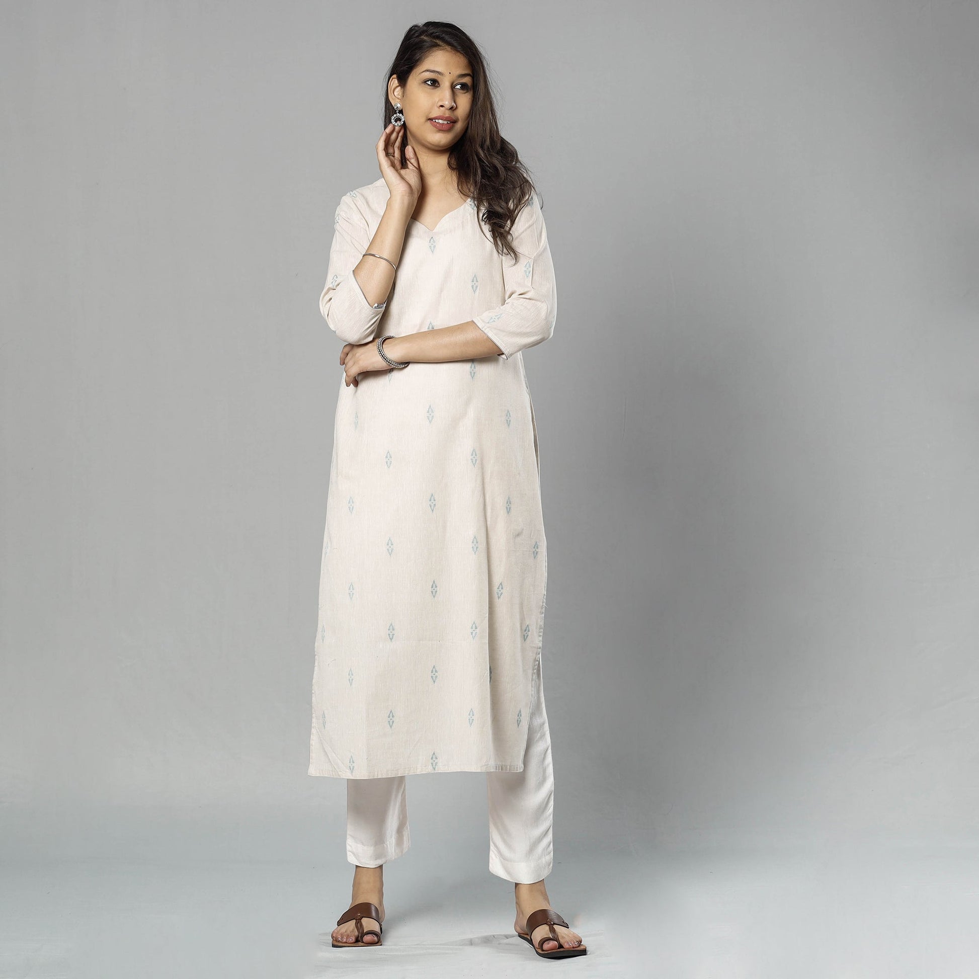 Beige - Jacquard Cotton Straight Kurta 12