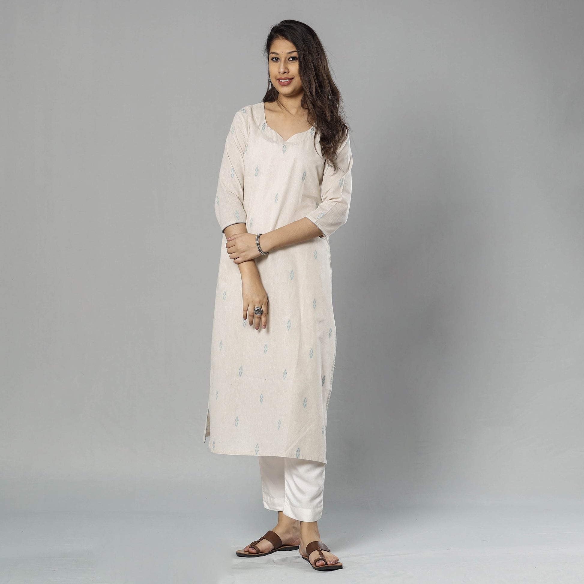 Beige - Jacquard Cotton Straight Kurta 12