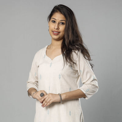 Beige - Jacquard Cotton Straight Kurta 12