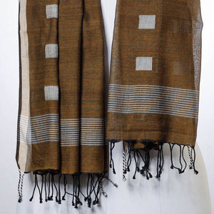 Brown - Phulia Jamdani Handloom Cotton Stole with Tassels