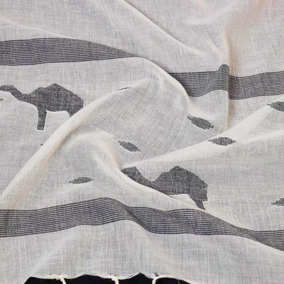 Beige - Phulia Jamdani Handloom Cotton Stole with Tassels