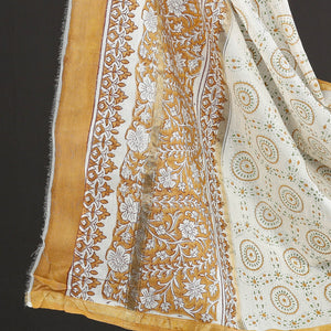 Brown - 3pc Sanganeri Block Printed Chanderi Silk Suit Material Set