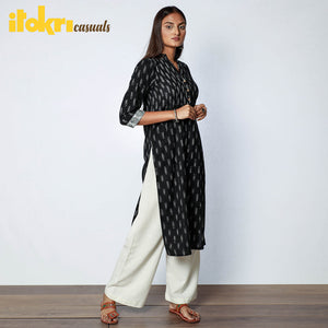 Black - Pochampally Ikat Weave Cotton Long Kurta