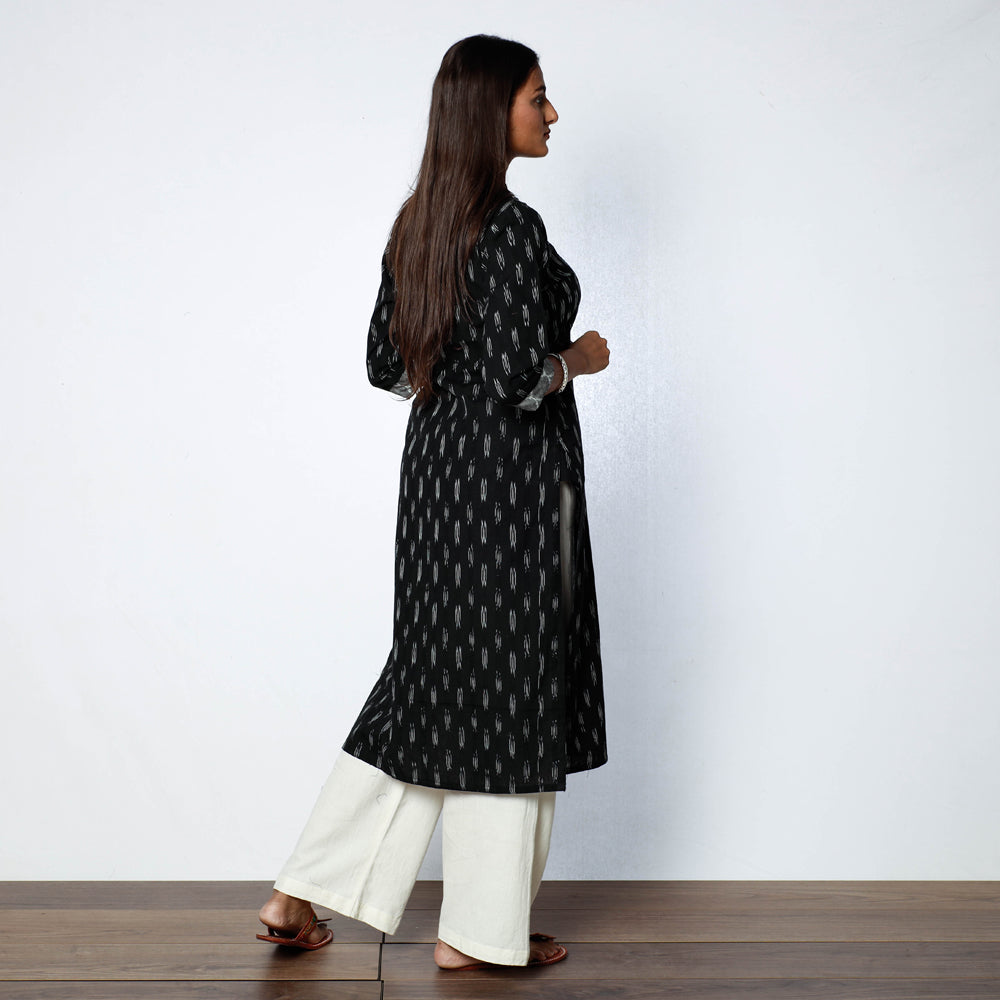 Black - Pochampally Ikat Weave Cotton Long Kurta