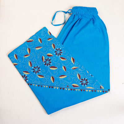 Blue - Cotton Bengal Kantha Embroidery Palazzo