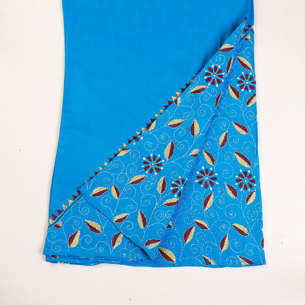Blue - Cotton Bengal Kantha Embroidery Palazzo