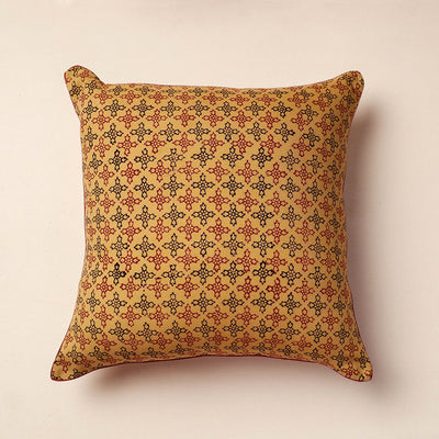 Brown - Bagh Block Printed Pure Cotton Cushion Cover (16 x 16 in)